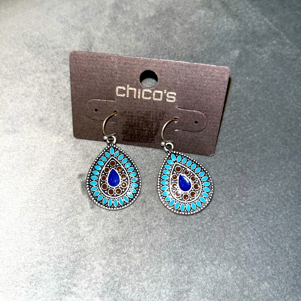 Turquoise teardrop enamel earrings